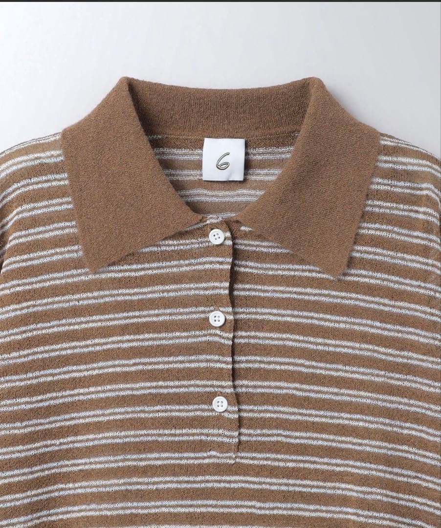 ６(ROKU) コットン ナイロン ボーダー ポロニット