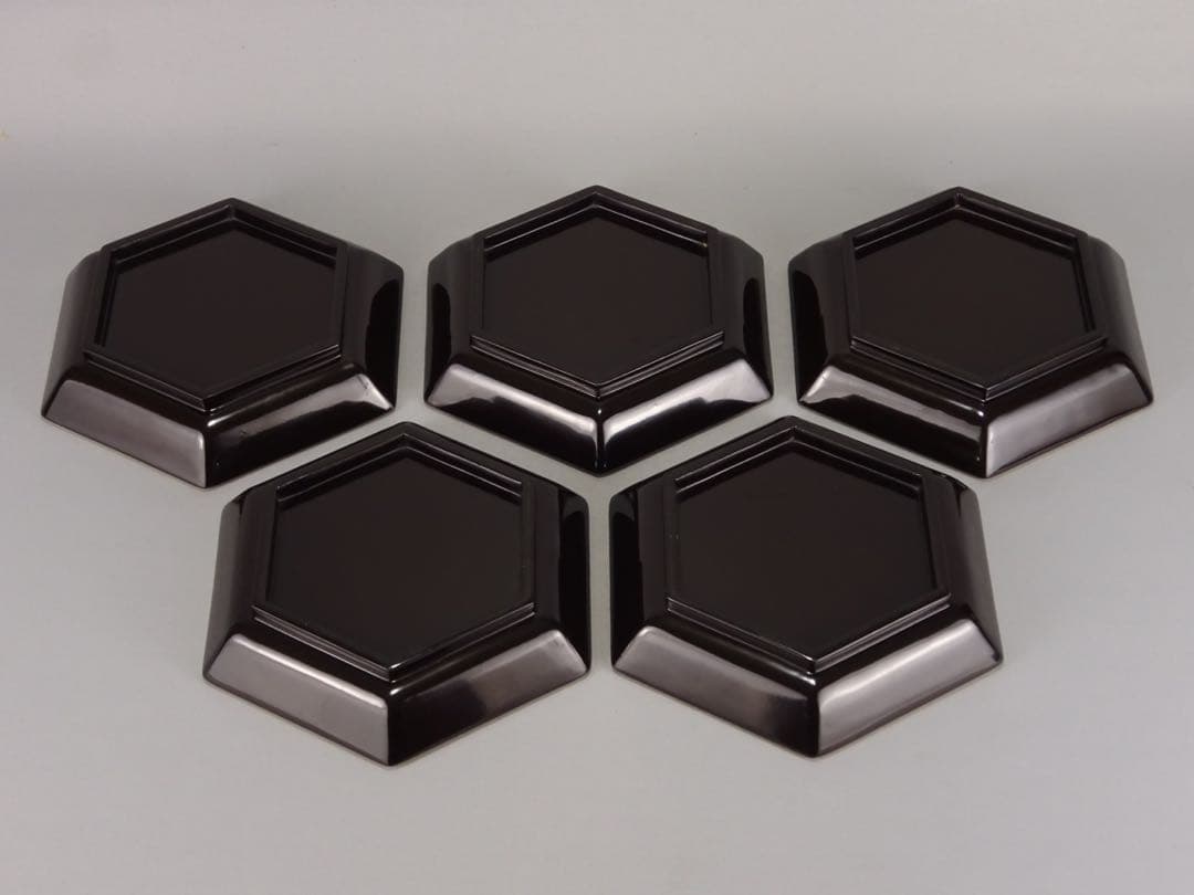 極上　輪島塗　雲に橘　蒔絵　六角　菓子皿　5客　菓子器　銘々皿　切金　木製漆器