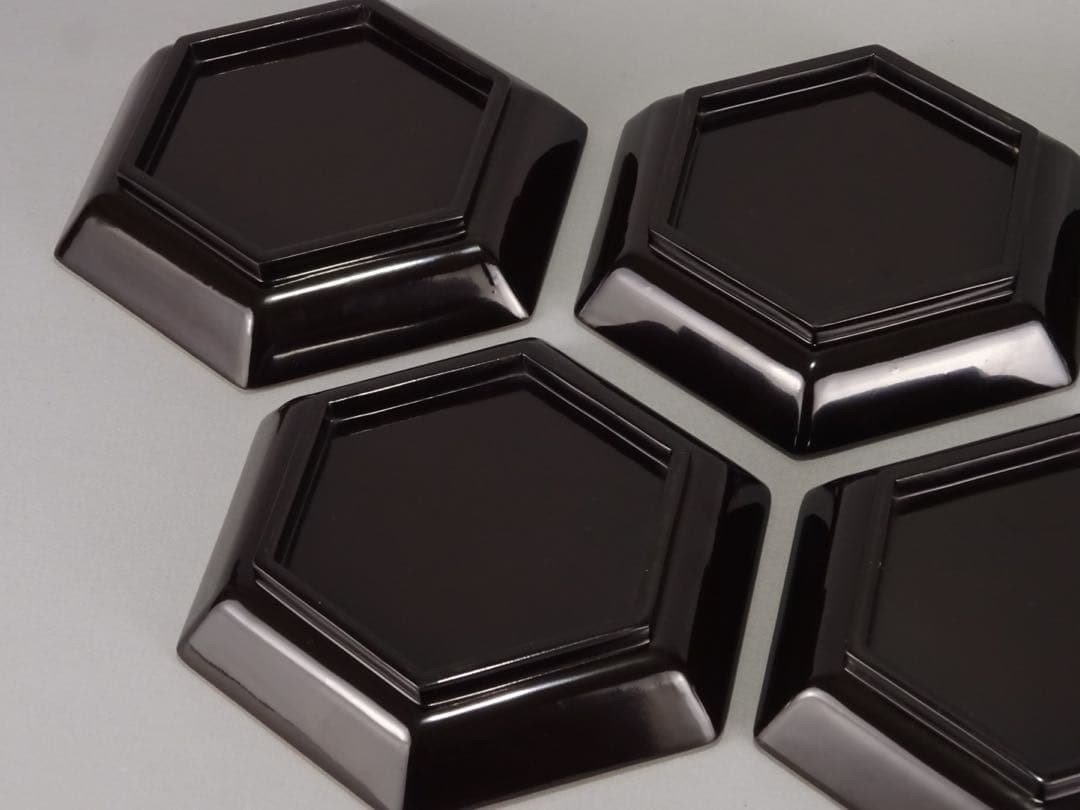 極上　輪島塗　雲に橘　蒔絵　六角　菓子皿　5客　菓子器　銘々皿　切金　木製漆器