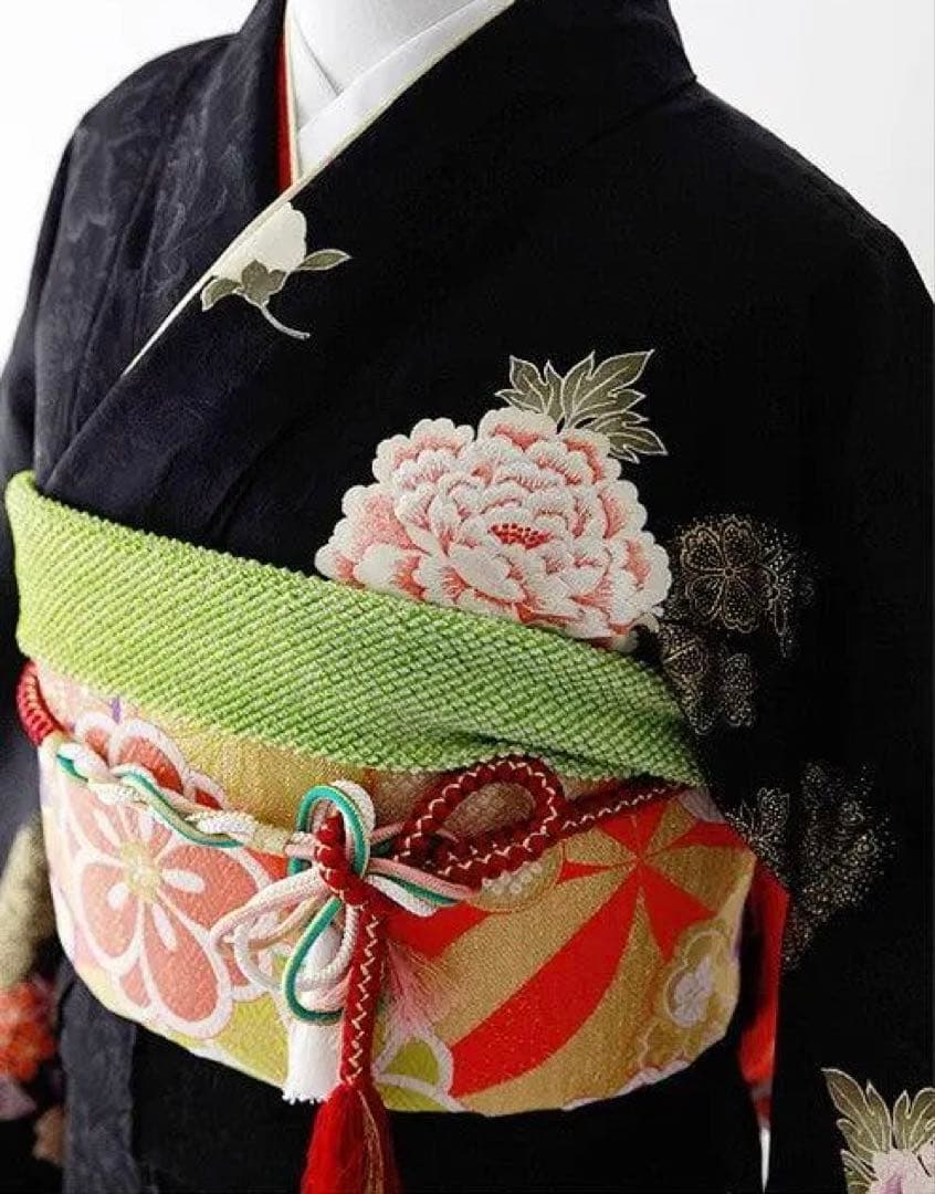 振袖 身長157-172cm 黒×紫 大きな牡丹