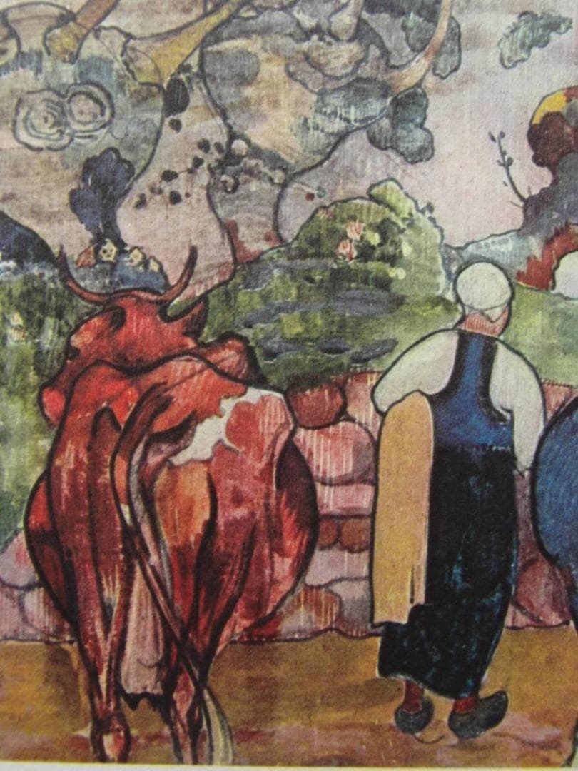 ポール・ゴーギャン、【風景の中の牛】、希少な画集画・マット紙