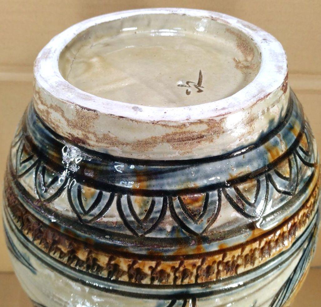 大傑作【本物保証】金城次郎 魚紋花瓶 共箱(本人直筆）h42cm超 栞 人間国宝