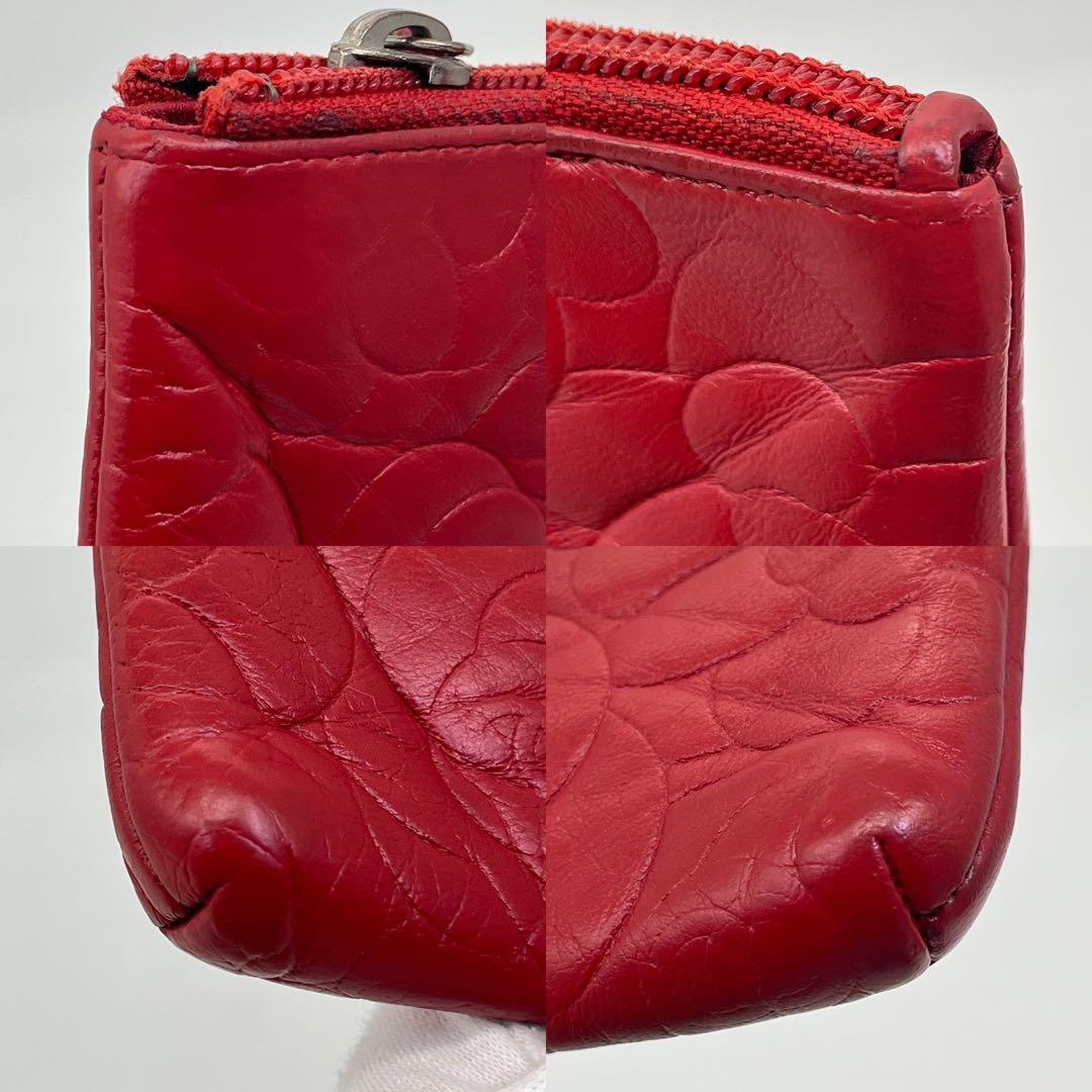 CHANEL ケース 小銭入れ カメリア ココマーク ロゴ金具 赤 本革