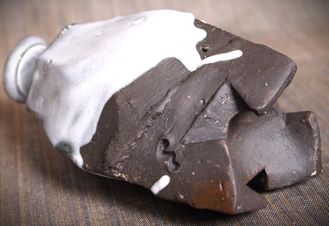 人気作家☆隠崎隆一【師：人間国宝 伊勢崎淳】☆白釉徳利 美術品