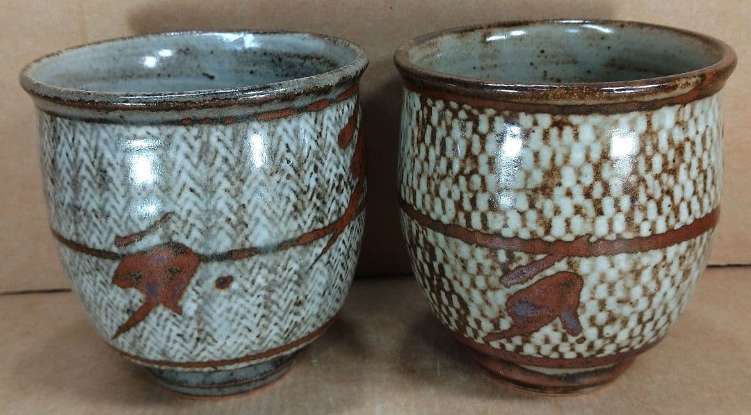 【本物保証】島岡達三 象嵌湯呑 共箱★2セット 栞 人間国宝 未使用品 益子焼