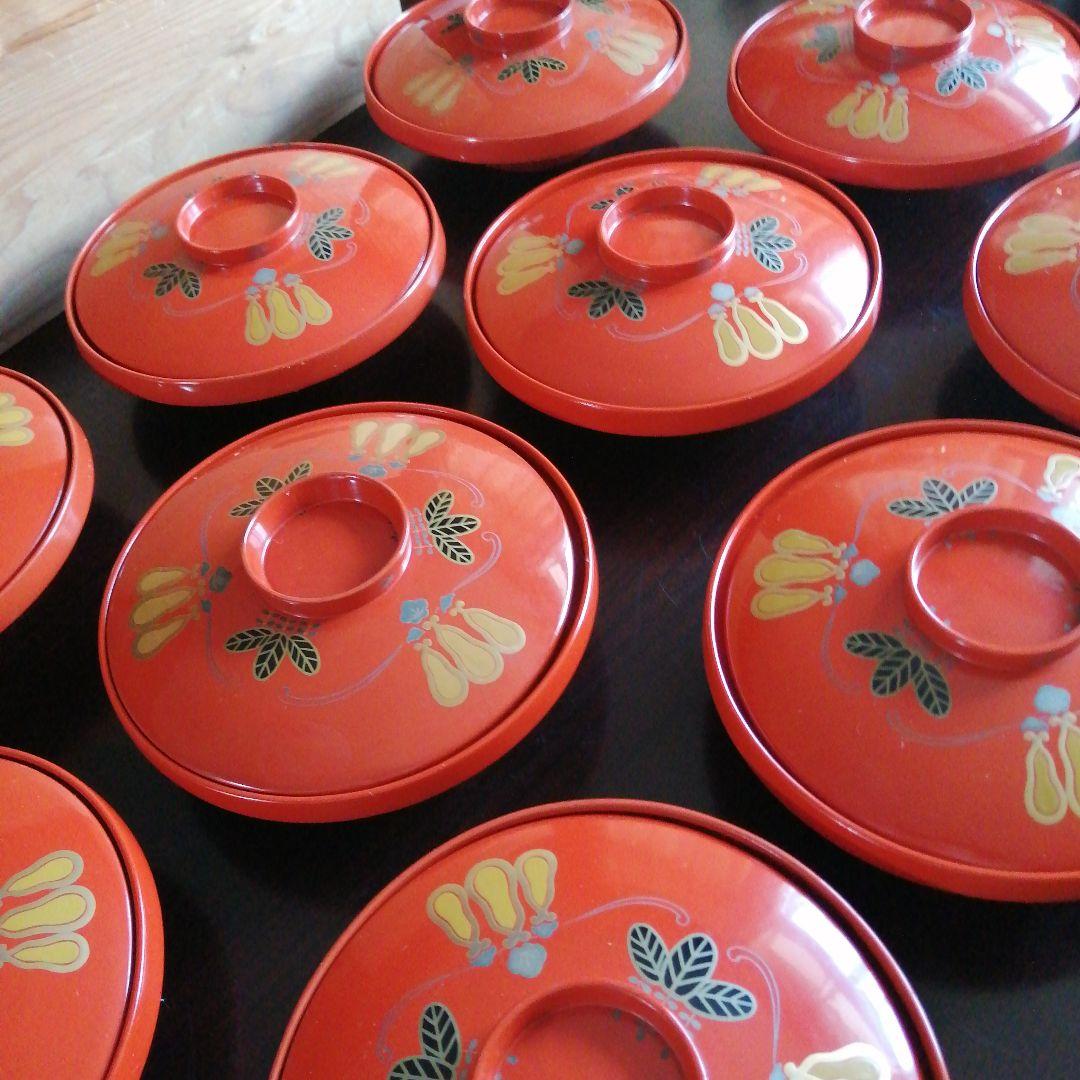 輪島塗　塗朱鰻平　10客　16.8cm　明治～大正期