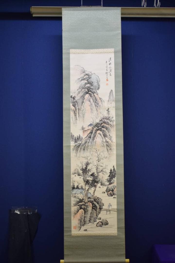 真作/柳東/山水清秋訪友図/布袋屋掛軸HE-437