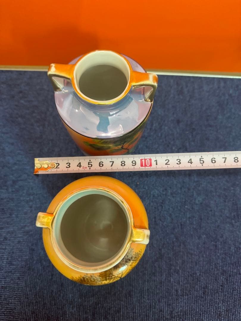 1843 オールドノリタケ 双耳風景図 花瓶 2客 時代物