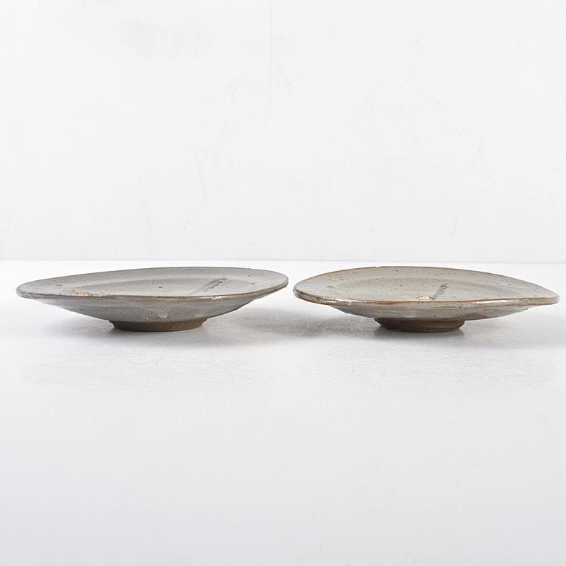 北大路魯山人作　唐津焼　野草文　平向　二客　共箱　D　R5337