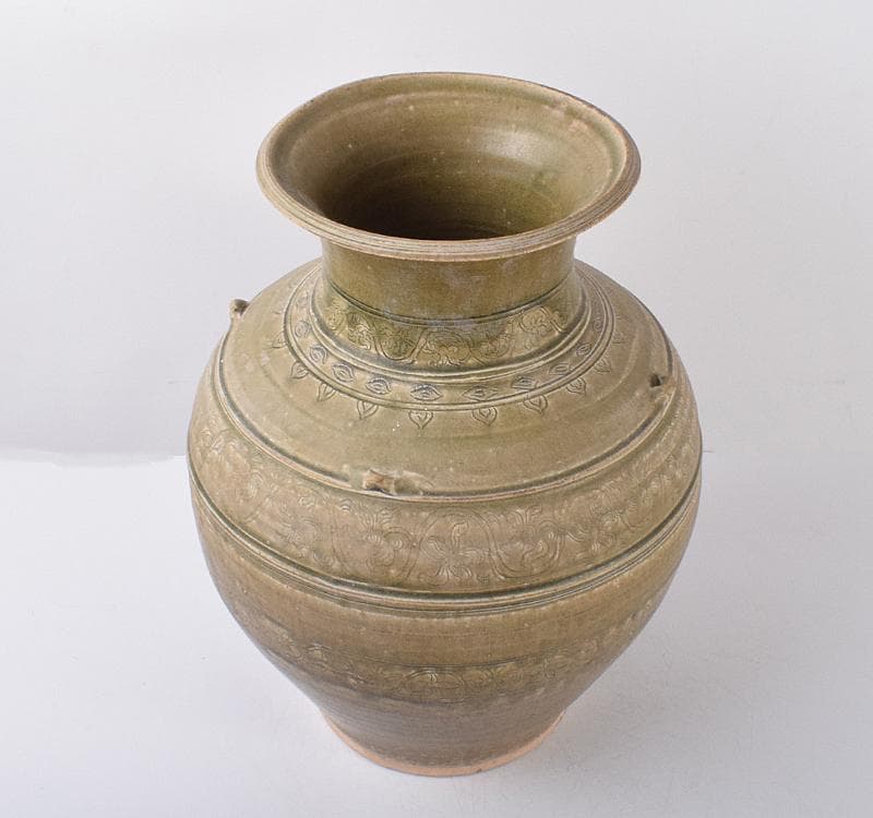 中国 緑釉 花卉文 四耳壷 V R3585C