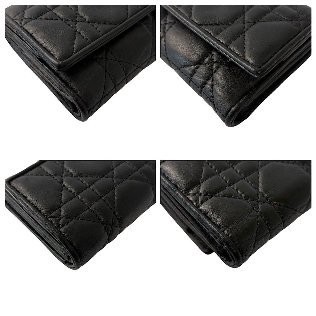 超美品 Dior レディディオール カナージュ ラムスキン 三つ折り 財布