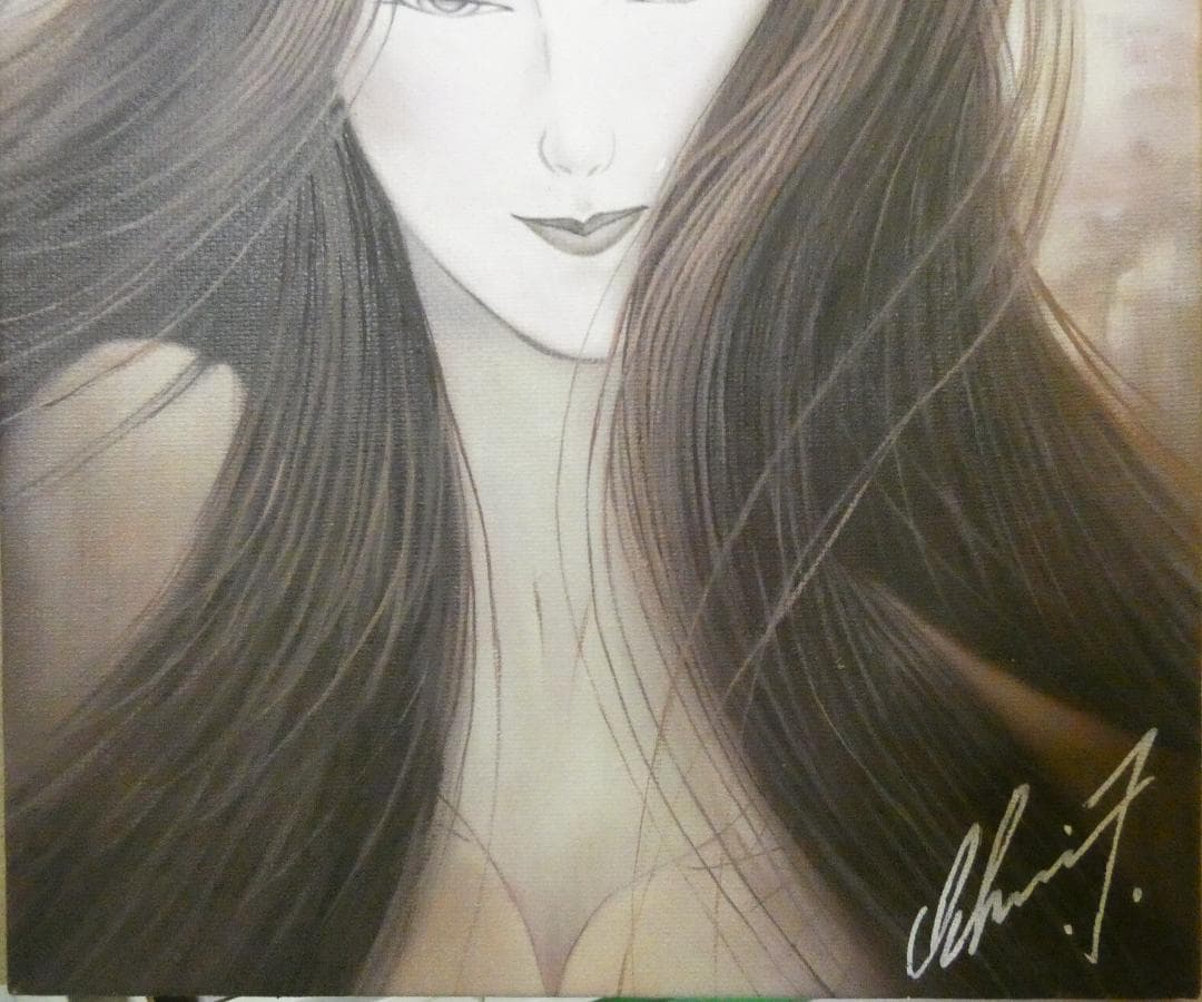 油絵 人物 　　鶴田一郎　 【　美人画　】手描き　 F6 額付き