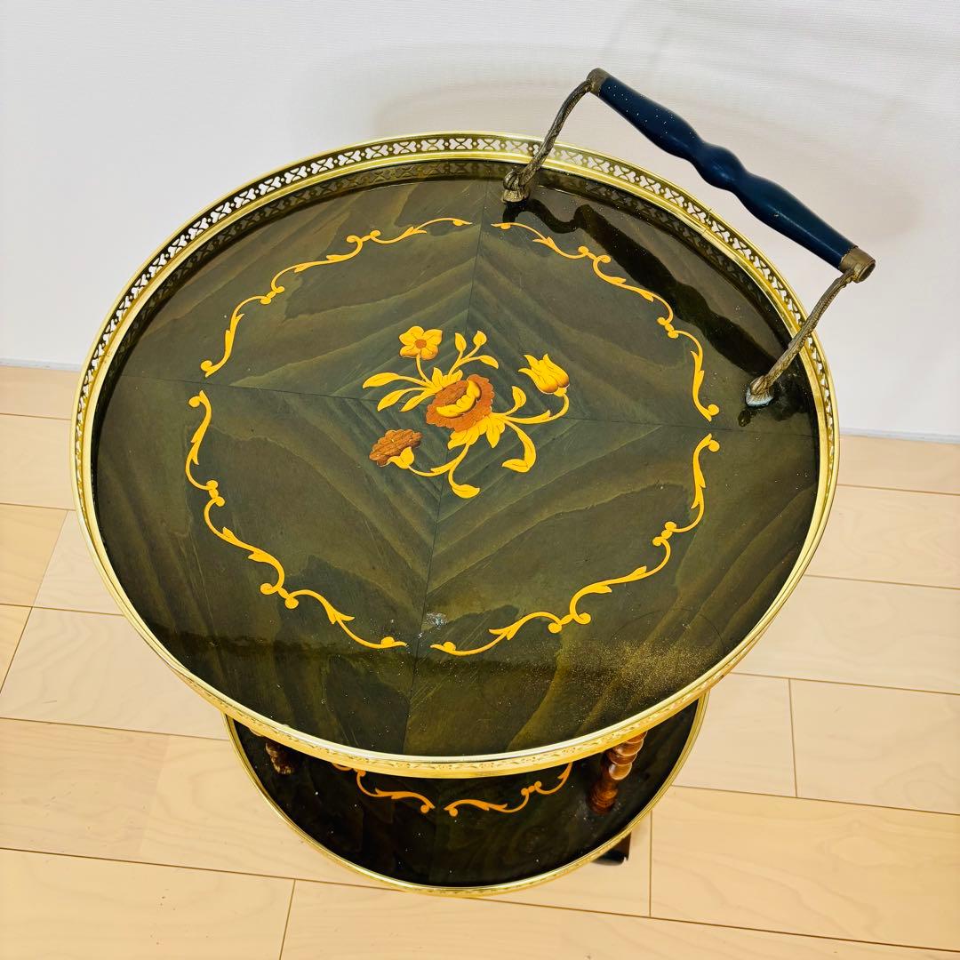 極美品】 イタリア製 ティーワゴン 象嵌細工 アンティークワゴン