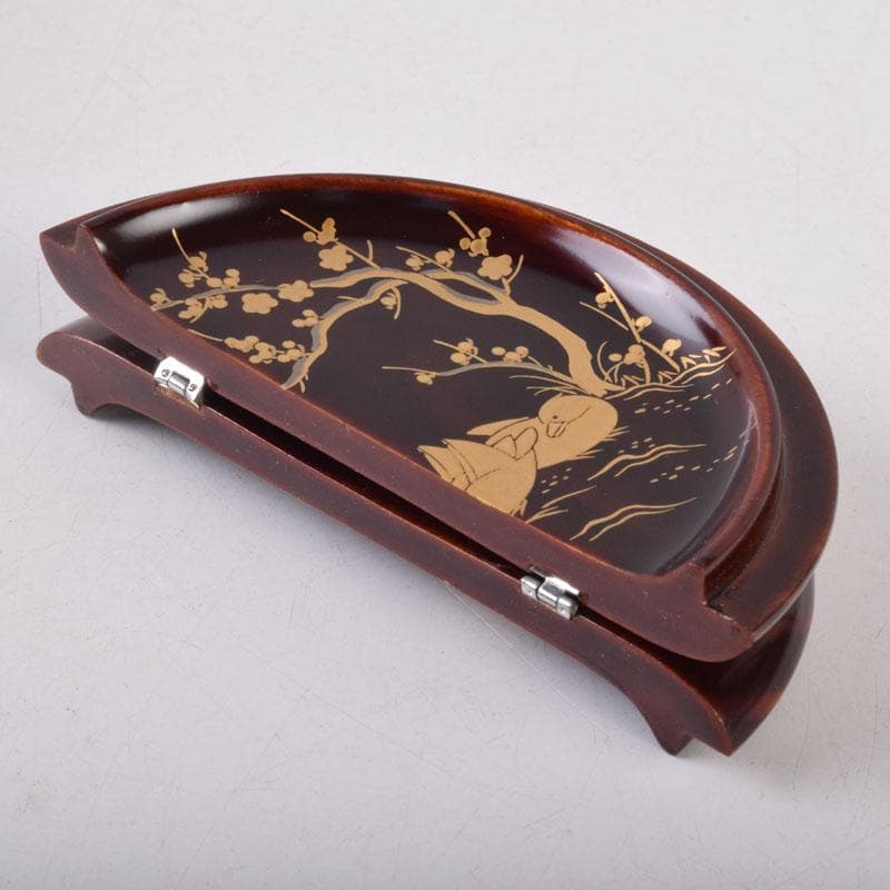 茶道具 加賀蒔絵師 田中宗凌作 早梅に鴛鴦蒔絵 割蓋茶器