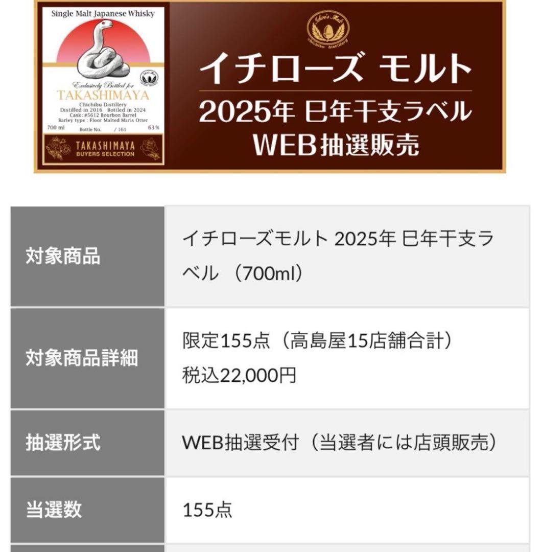 2025 イチローズモルト 干支ラベル巳年