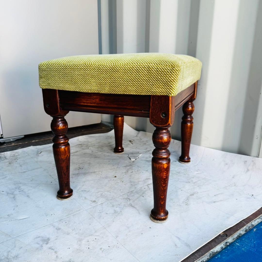 美品！三越家具Brugge(ブルージュ) オーク材クラシック スツール グリーン