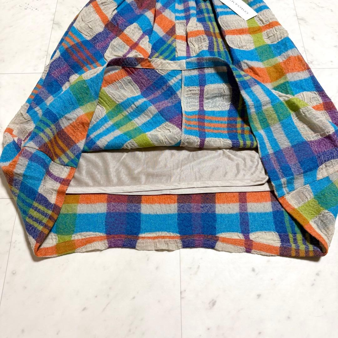 未使用タグ付 M.&KYOKO フレアスカート コットンウールチェック ガーゼ調