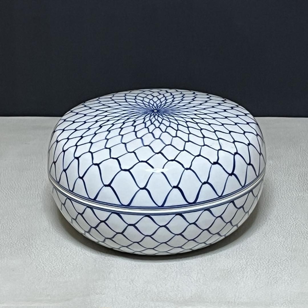 手塚祥堂 染付 網目 喰篭 共箱 平安 祥堂 喰籠 菓子器 茶道具 k3470