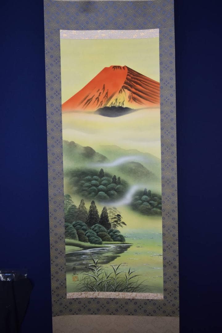 真作/竹内松風/赤富士図/布袋屋掛軸HE-900