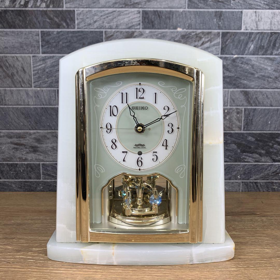 高級 SEIKO セイコー 天然石 オニキス枠 電波時計 ツインパ BY223M