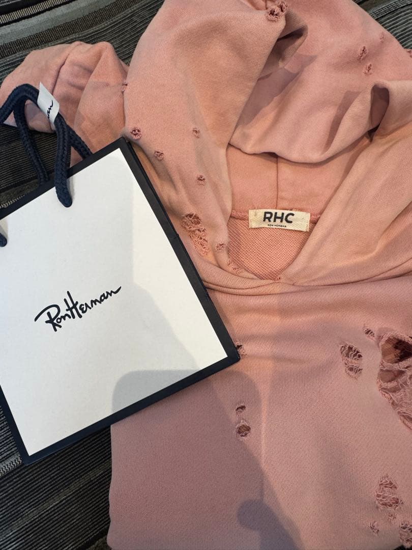 オーバーサイズRHC ダメージ加工 フード付きパーカー ピンク