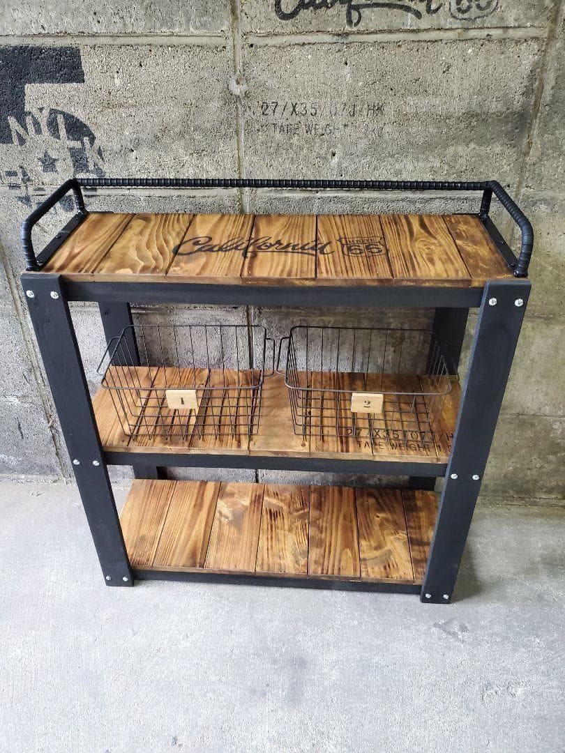 鉄筋バーラック 木製ラック 棚 収納 男前インテリア インダストリアル 1028