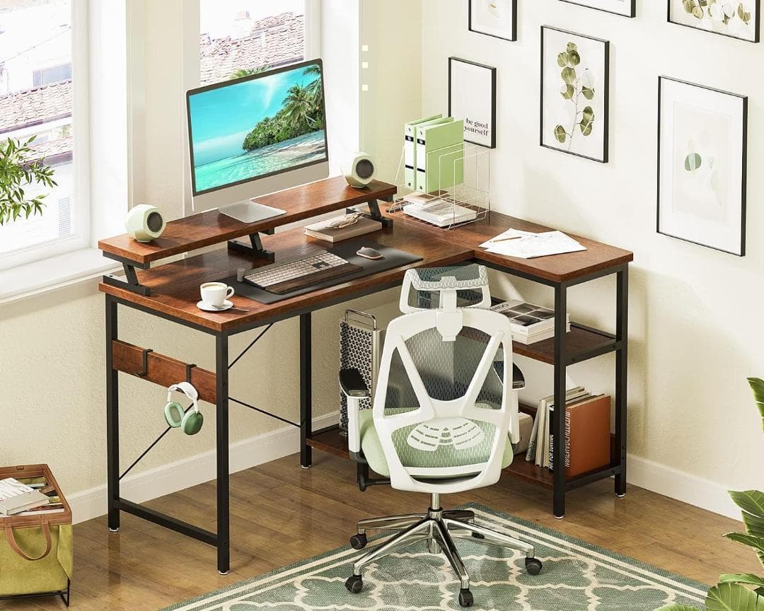 【M2389-168-120】パソコンデスク L字型　幅120cm コンセント付