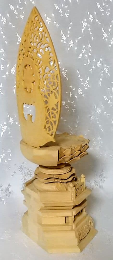 台座+光背 坐像用#545 背切 六角 宝相華唐草 透し彫