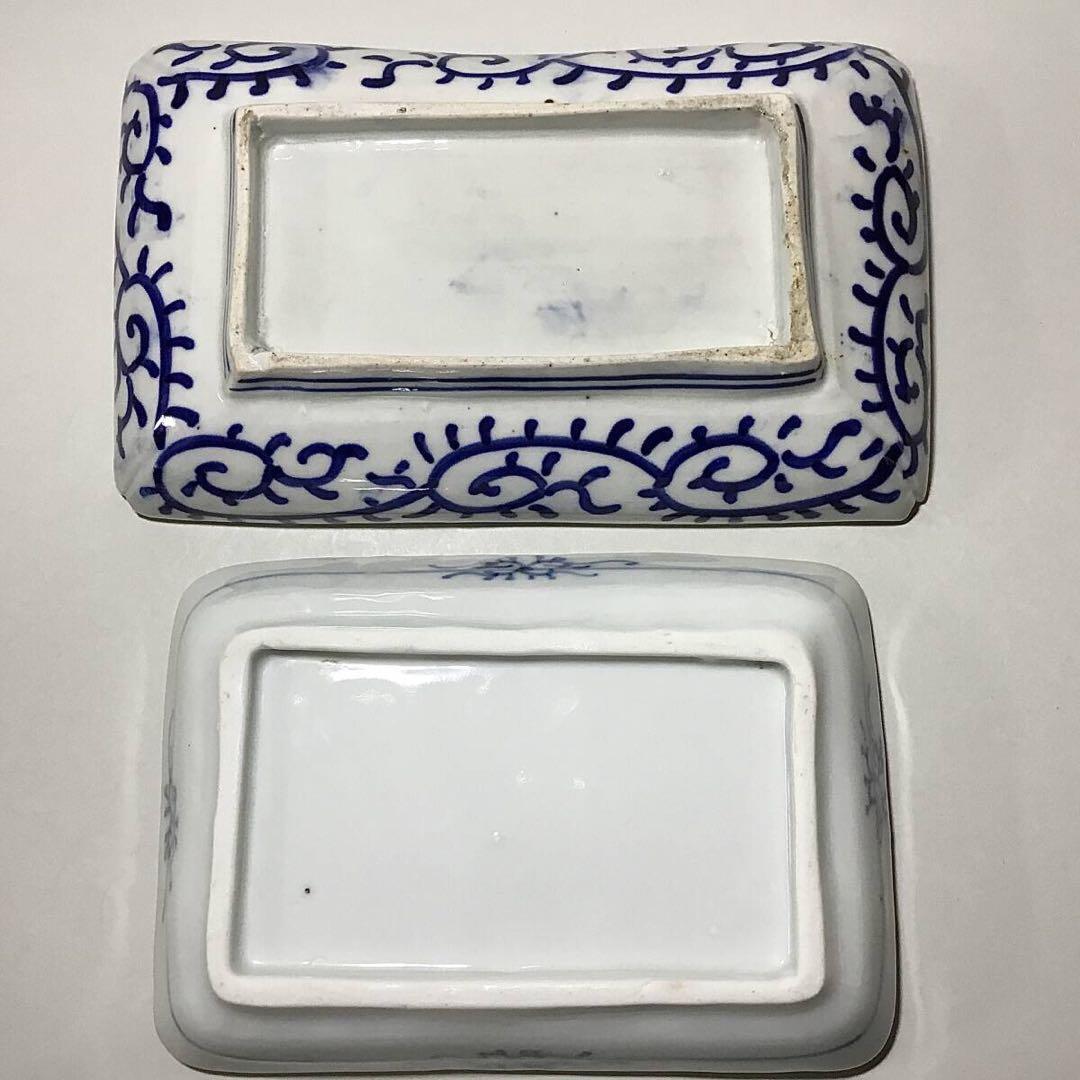 ◆長皿２枚◆色絵 染付 菓子皿 角皿 和食器 大正ロマン 古伊万里