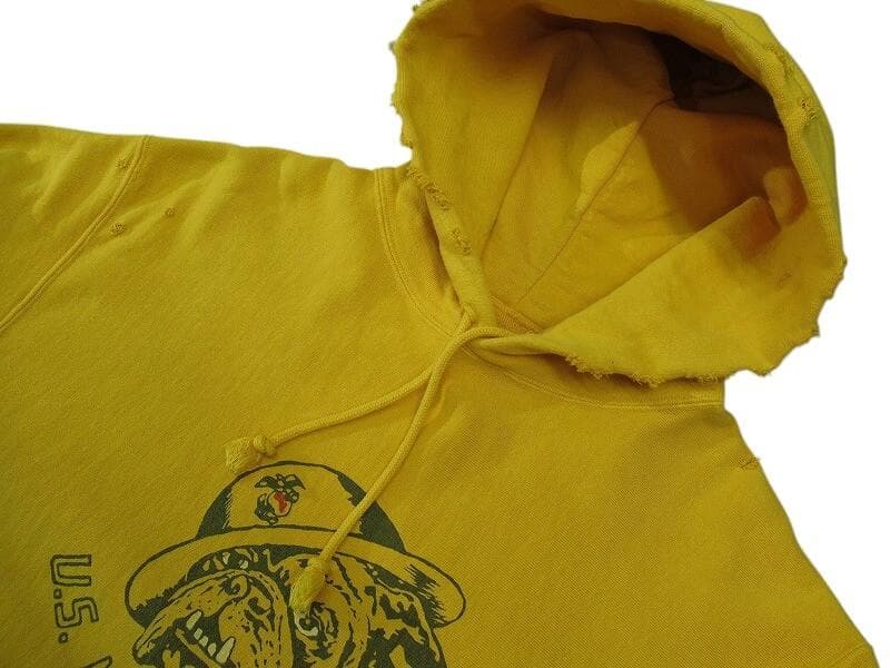 XL 25SS バウワウ USMC ブルドッグ ビンテージ 加工 パーカー 黄