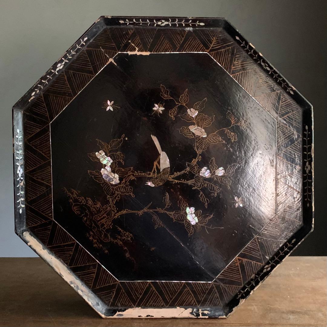 李朝 螺鈿 八角盆 朝鮮美術 古美術 古道具 アンティーク