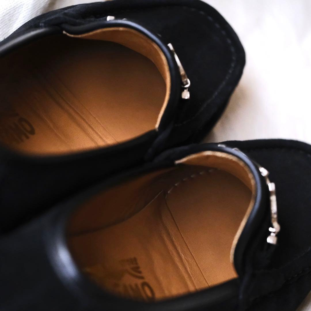 美品Ferragamo Salvatoreスエードガンチーニローファー黒6EE