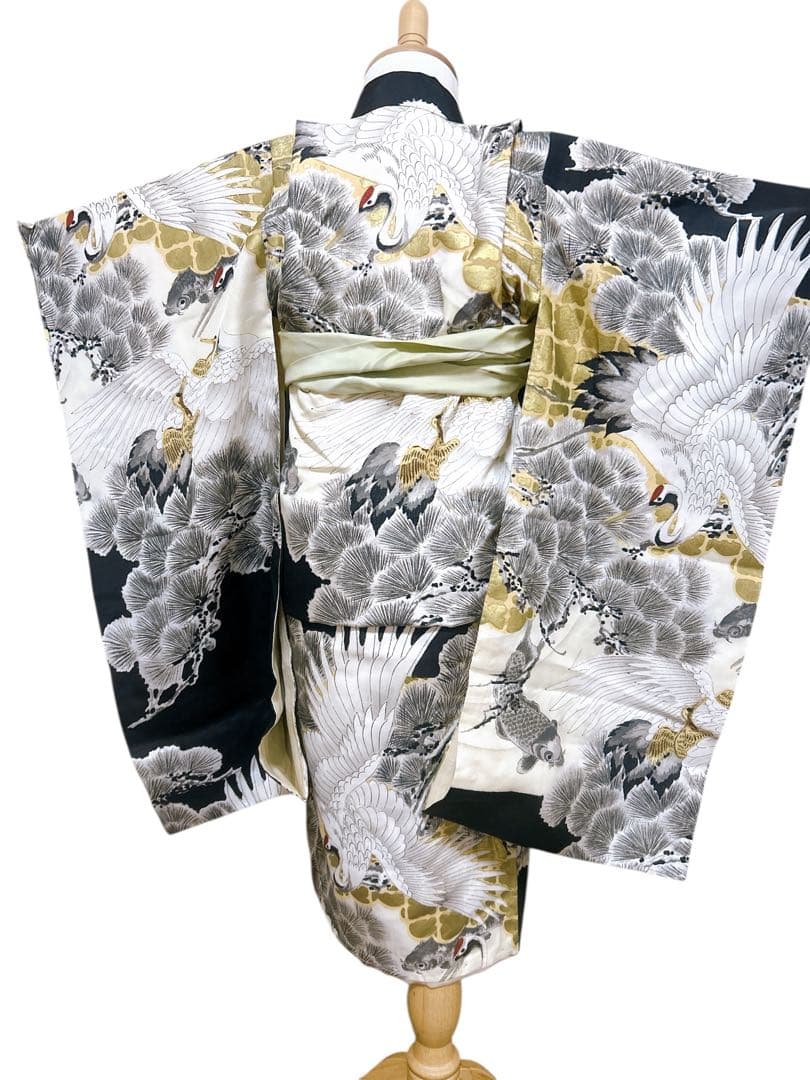 総絞り被布♡アンティーク着物　七五三　3歳　男の子　フルセット　一式　鶴　黒