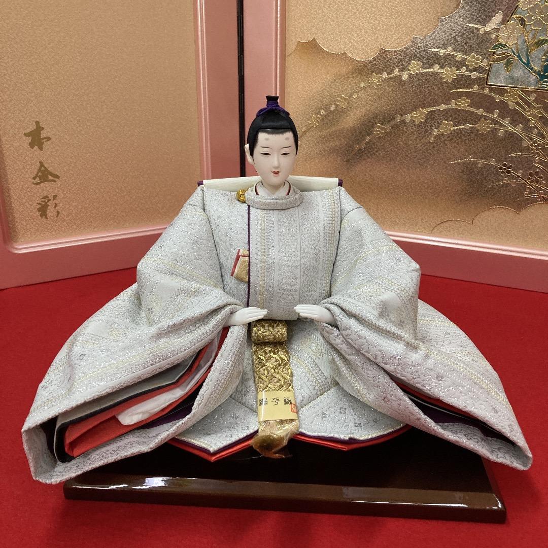 F15 シルバー・金色衣装　優しいお顔のお雛様　訳あり特価　親王飾り