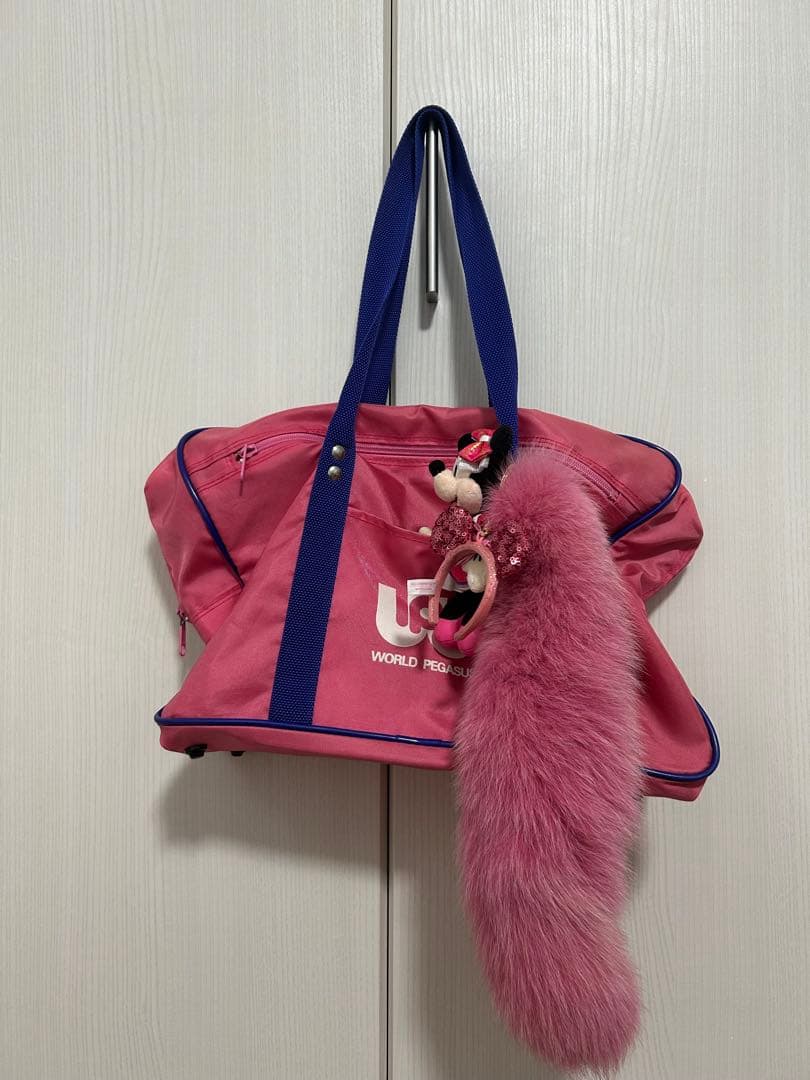 ワールドペガサスワッペスクールバッグ黒ピンク旧
