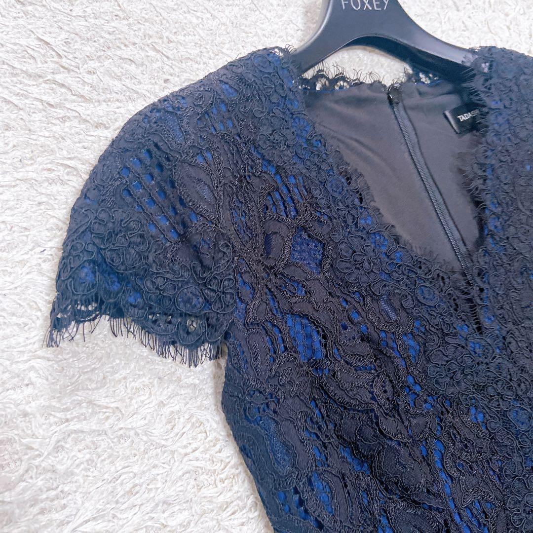 美品 タダシショージ レース切替Vネック キャップスリーブドレス 近年