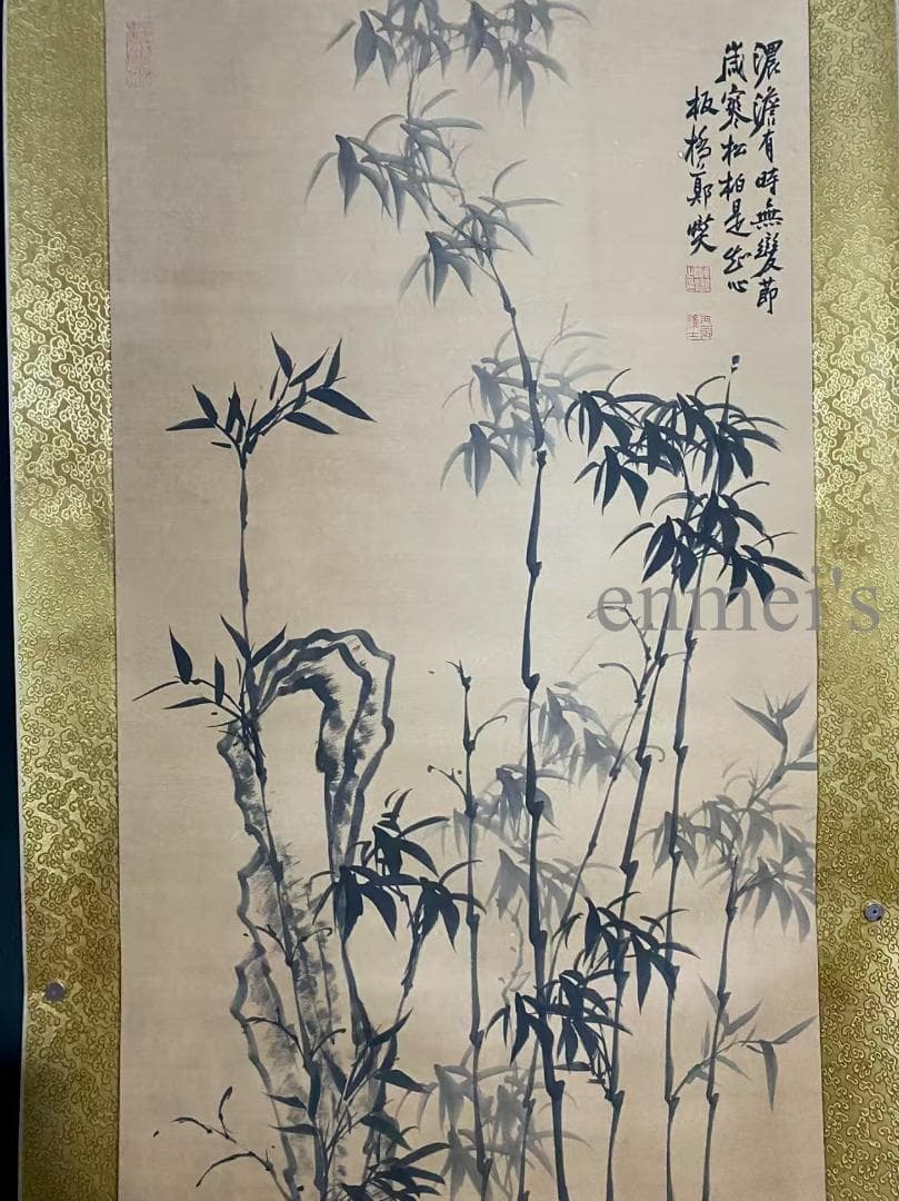 中国古美術 清代 鄭板橋款 墨竹画 掛軸 宣紙 唐物 書画 水墨画