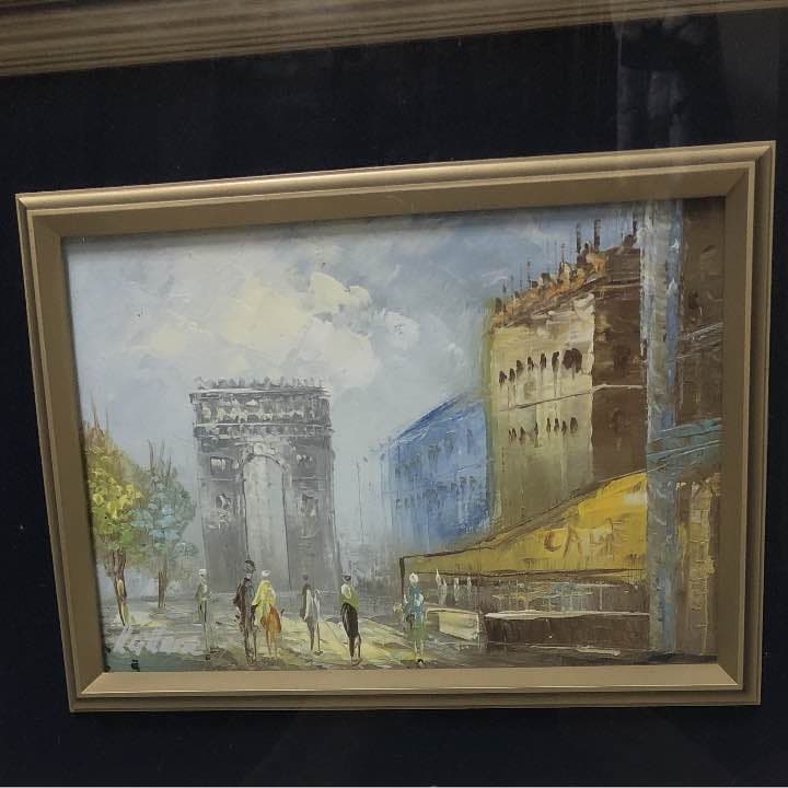 アンティーク・名作★【緑肉筆*油絵*風景画**SM号*額装