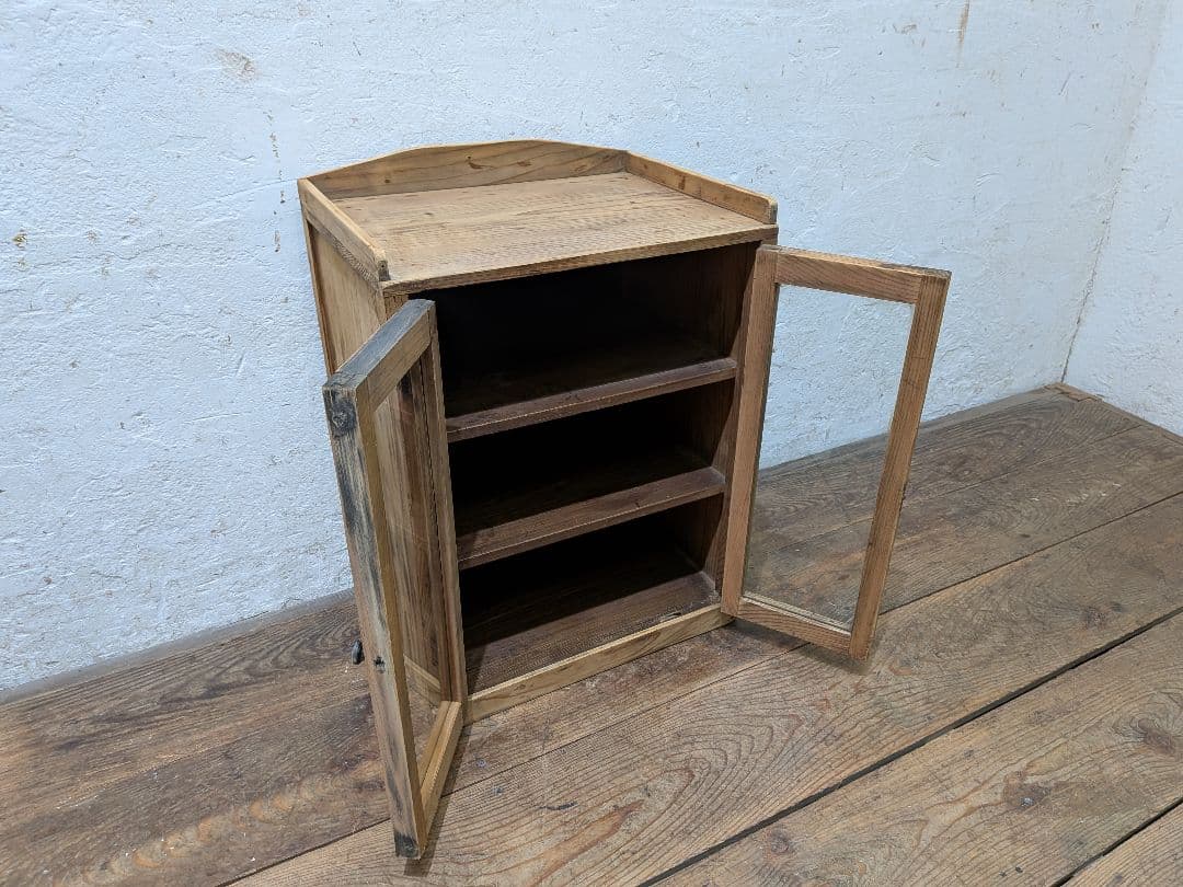 1120 アンティーク 杉のガラスケース 飾り棚 収納棚 キャビネット レトロ