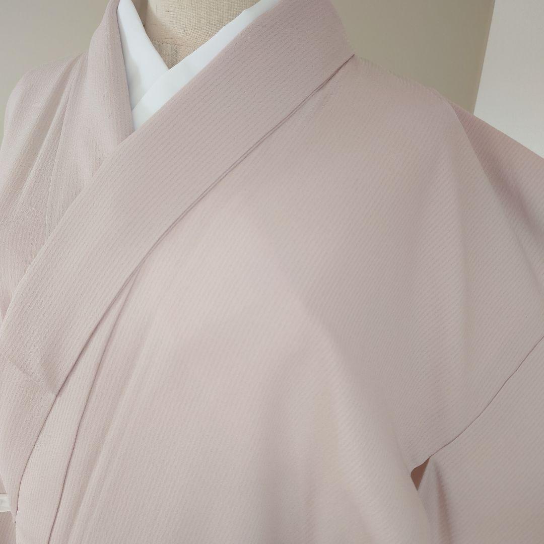 東レシルック 色無地 灰桜 くすみピンク 地紋 紋無し 洗える着物 袷