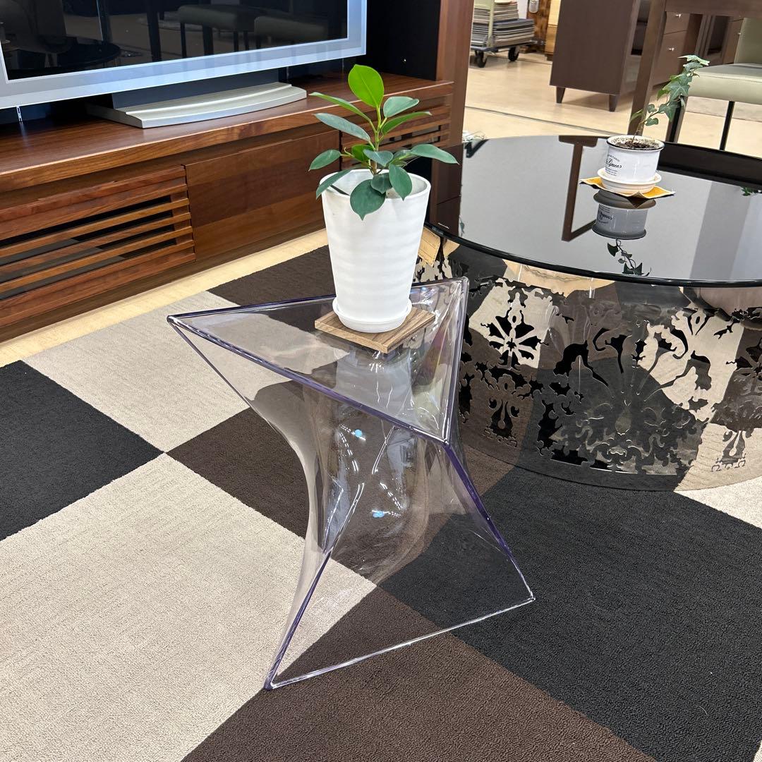 新品☆おしゃれサイドテーブル 花台 ナイトテーブル クリア モダン