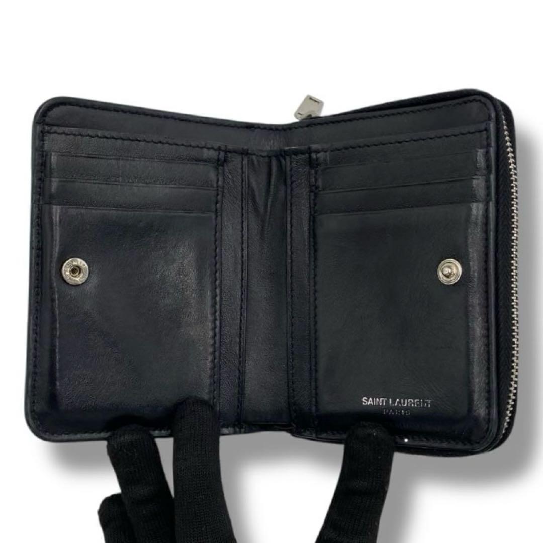 美品 サンローラン YSL カサンドラ レザー 財布 折財布 ウォレット 型押し