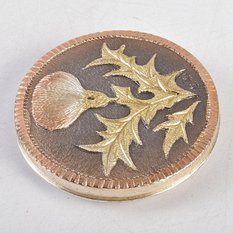 和装小物　彫金　大津陽信作　蒲公英文　帯留　共箱　C　R9042