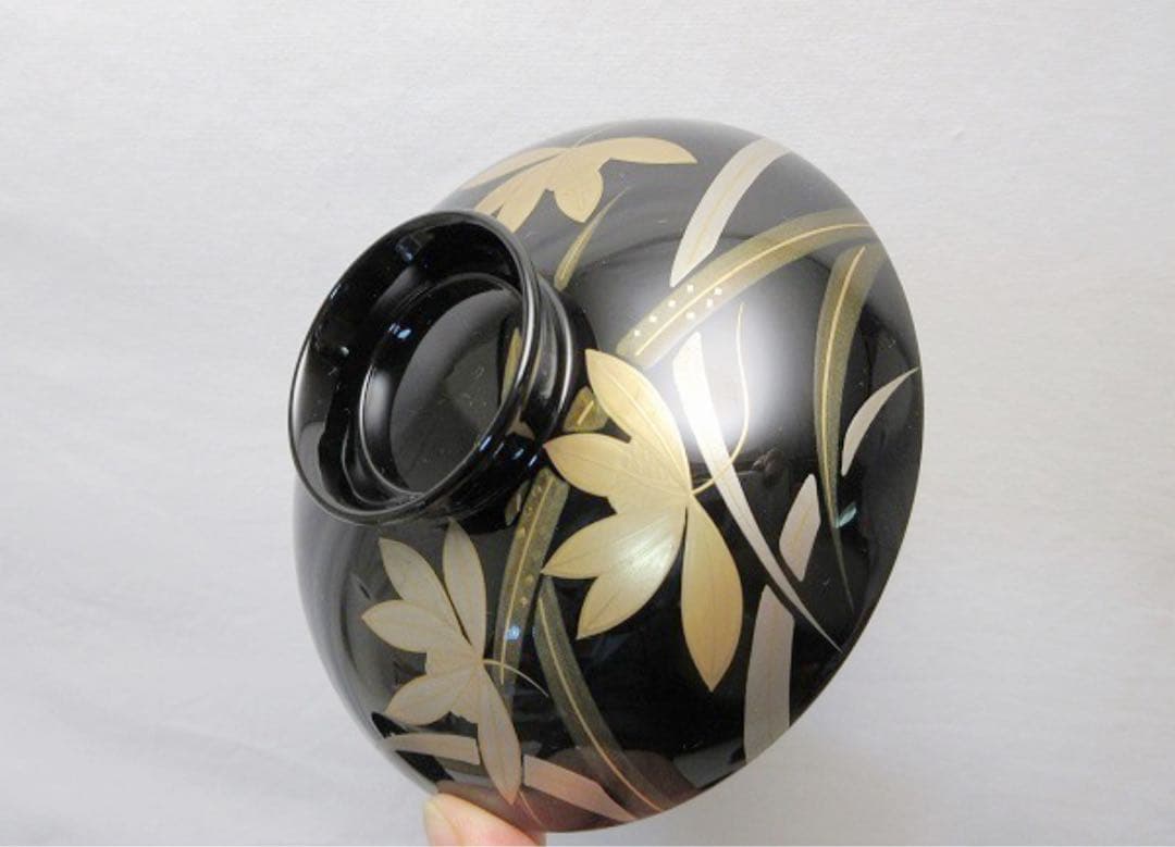 未使用 懐石道具 源伸堂 本漆手塗 天然木製 黒塗 花蒔絵 吸物椀5客 栞 共箱