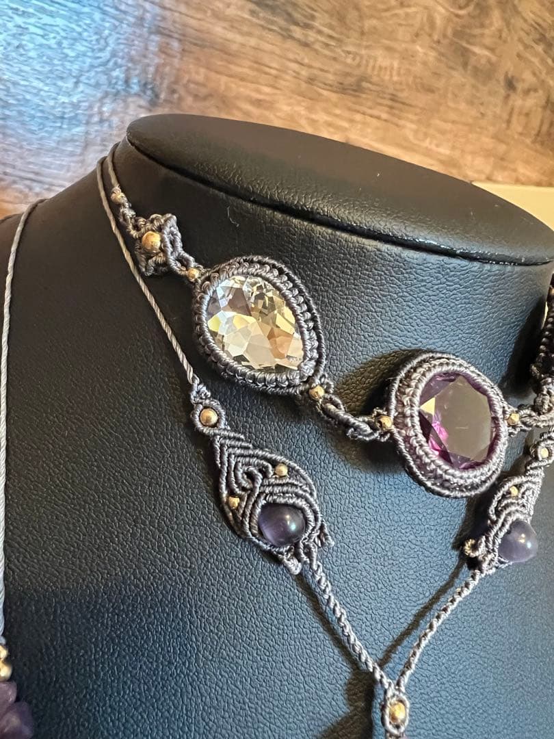 handmade_Luna】マクラメ× アメシスト ネックレス【2点セット】