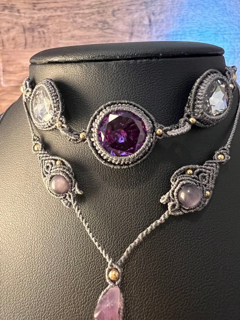 handmade_Luna】マクラメ× アメシスト ネックレス【2点セット】