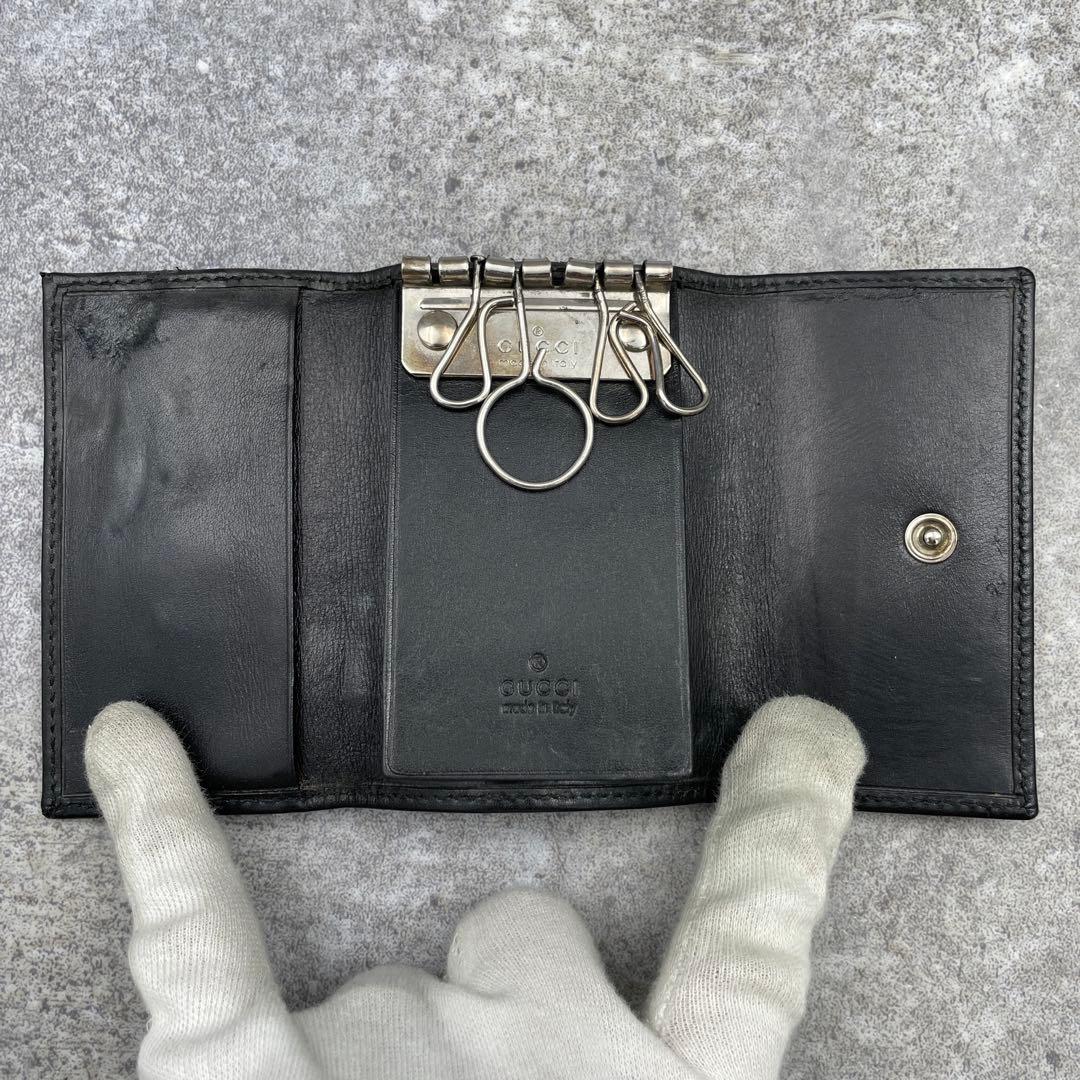 GUCCI グッチ キーケース 6連 シェリーライン 黒 ブラック キャンバス