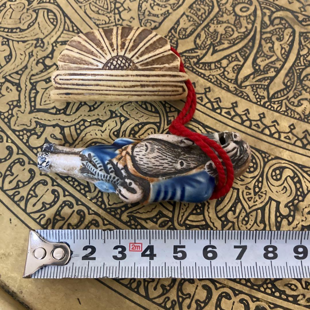 江戸中期〜後期？ 古根付け 掲げ物 陶器×天然素材 2点セット