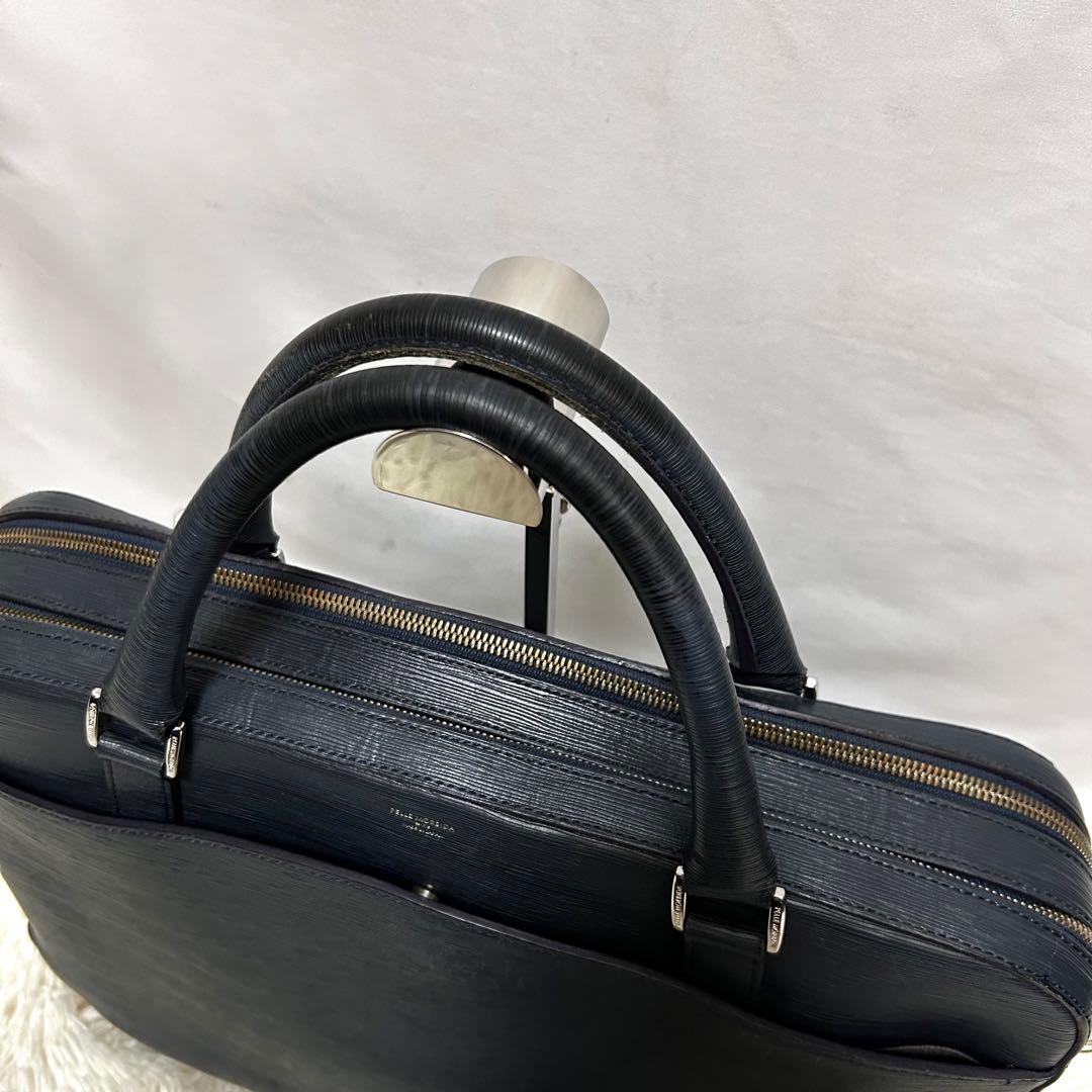 pelle morbida キャピターノ　ブリーフケース　ショルダー　ネイビー