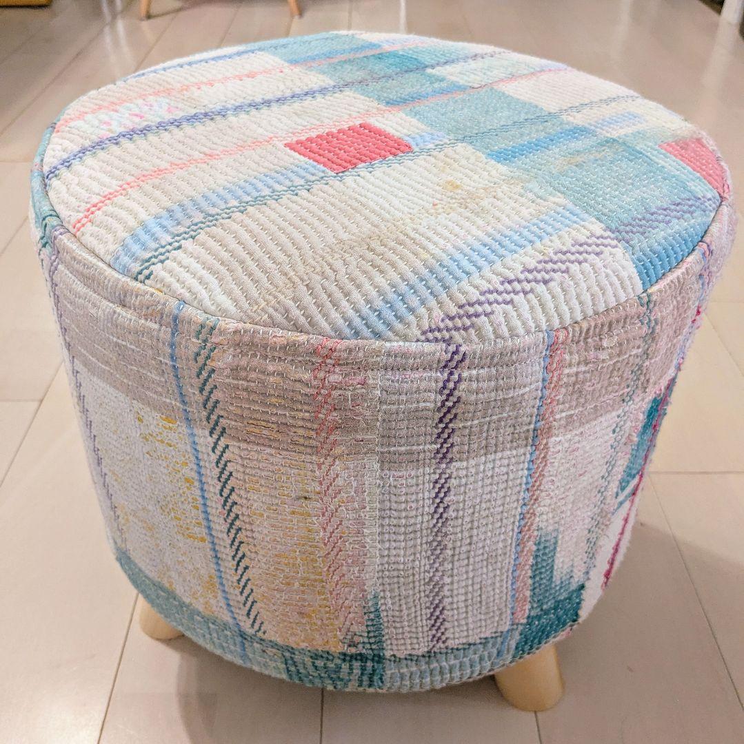 ヴィンテージラリーキルトのペットハウス　スツール　ラウンド　刺し子　刺繍　椅子